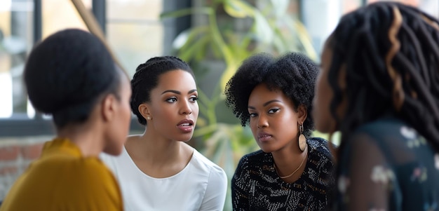 Photo group of black women having a conversation in the office