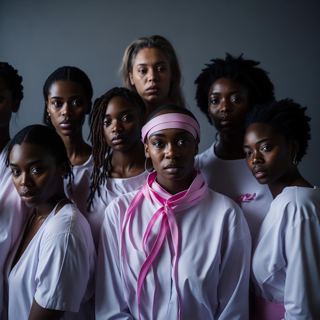 Group of black women with a pink ribbon