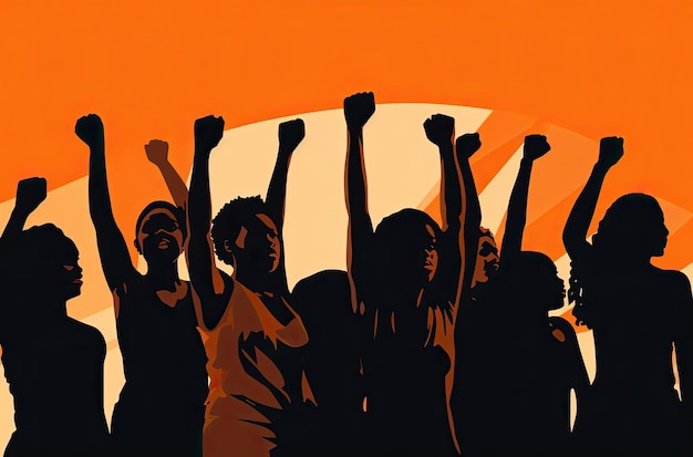 Photo a group of black women with their hands up in the air in the style of simplified and stylized