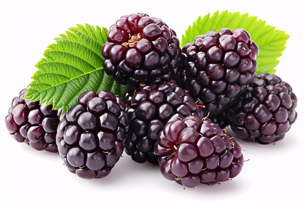 a group of blackberries with leaves