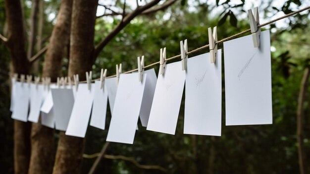 Foto un gruppo di carte bianche vuote appese a un vestito