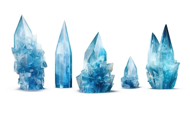 Photo group of blue crystals on table shimmering stones in a modern setting