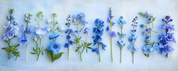 Group of Blue Flowers Sitting Next to Each Other