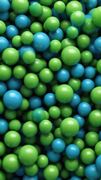 Group of blue and green balls and cubes abstract illustration 3d render