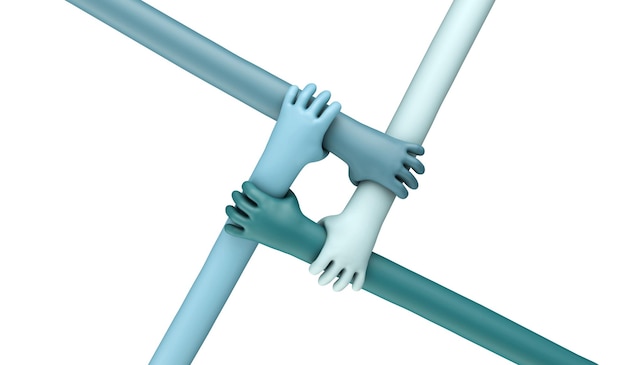 group of blue hands holding each other business partnership d rendering