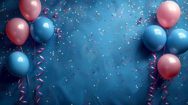 Group of Blue and Pink Balloons on Blue Background