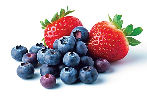 a group of blueberries and strawberries