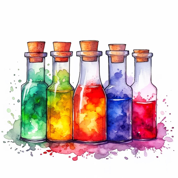 A group of bottles with different colored liquids in them generative ai image