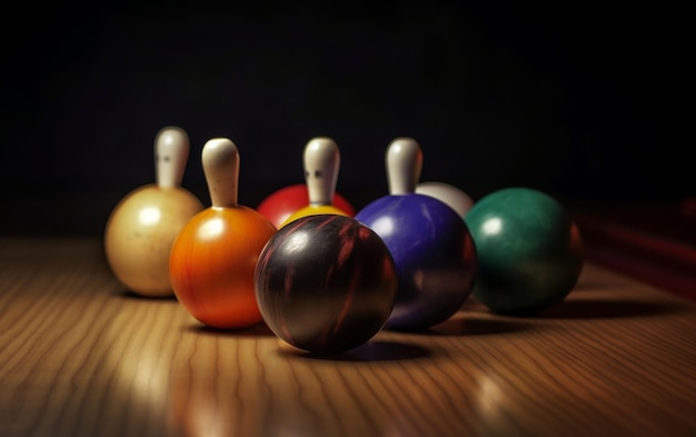 Photo a group of bowling pins on a table