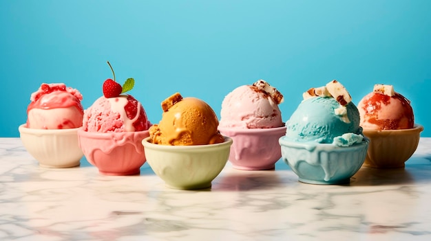 A group of bowls of ice cream Generative AI