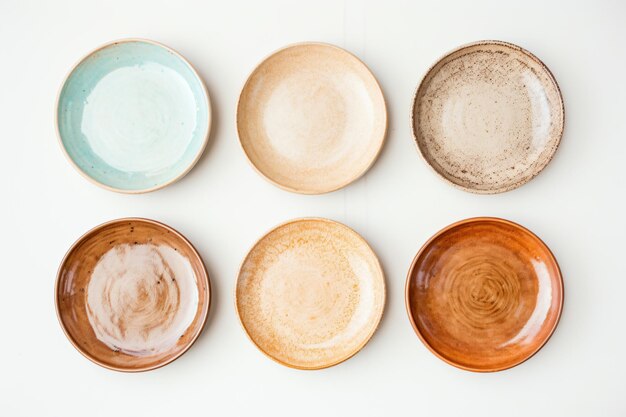 a group of bowls sitting on top of a white table