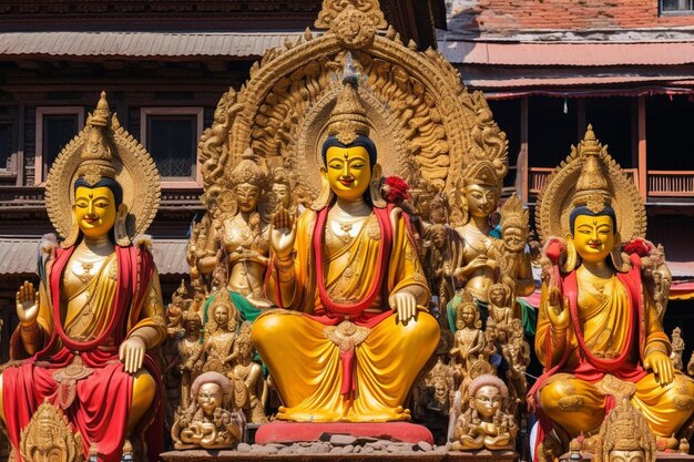 Photo a group of buddha statues are in a temple