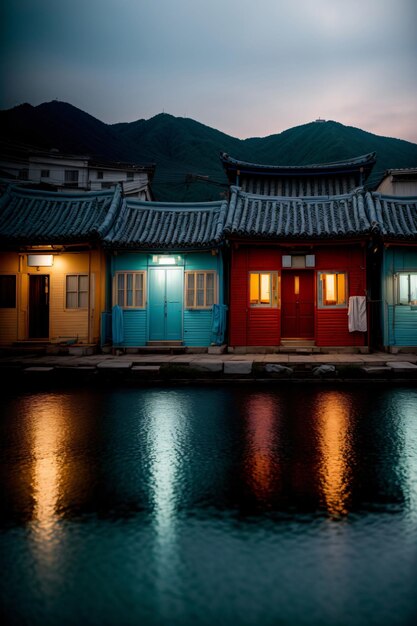 A Group Of Buildings Sitting Next To A Body Of Water