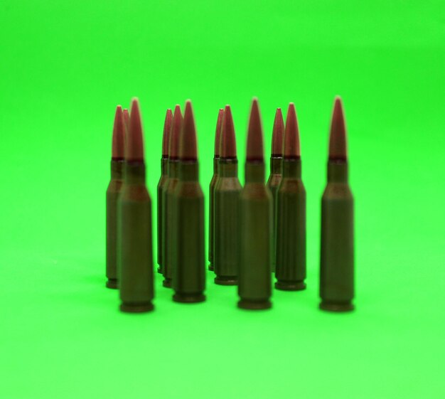 Group Of Bullets For Assault Rifle On Green Screen