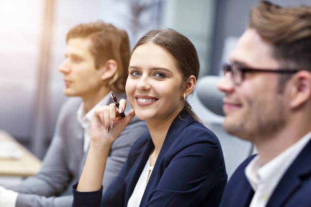 group of business people attending a conference