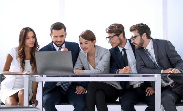 Group of business people brainstorming together in the meeting room