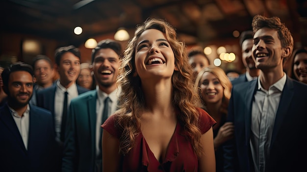 Group of Business People Clapping and Smiling in Celebration