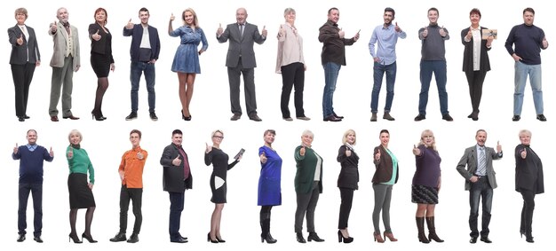 Group of business people holding thumb up isolated