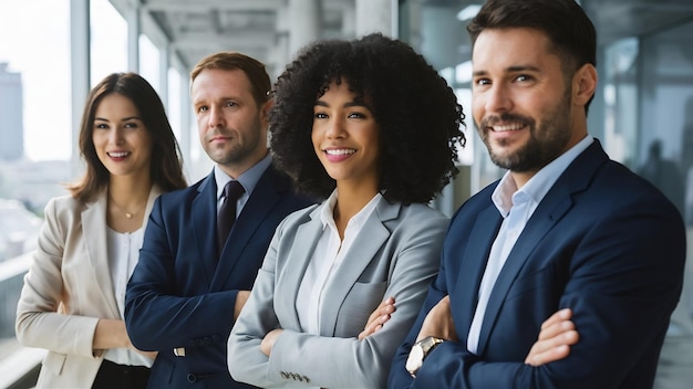 Group of business people look forward