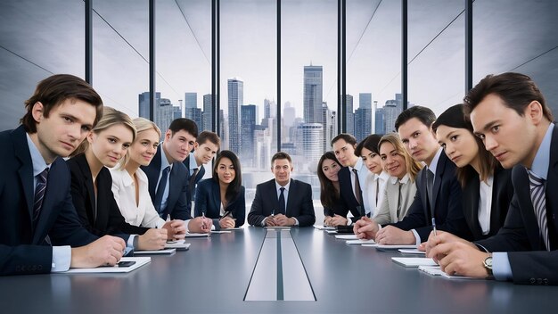 Group of business people look forward