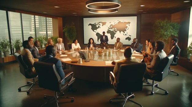 Group of business people in a meeting in a modern conference roomgenerative ai