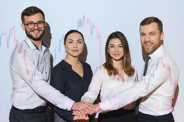 Group of business people smiling on camera Fron View