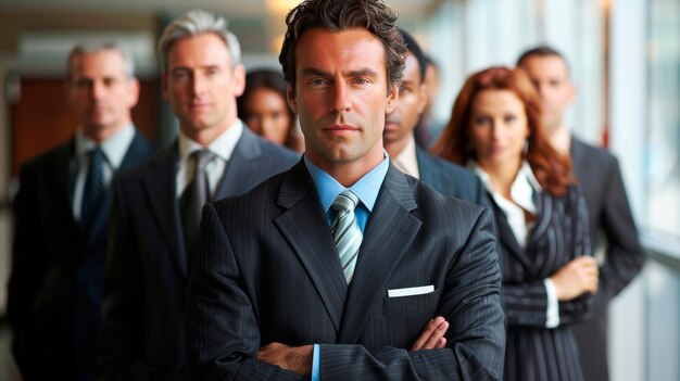 Photo group of business people standing in a hallway generative ai