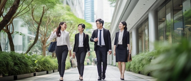 Photo a group of business people walking down a sidewalk