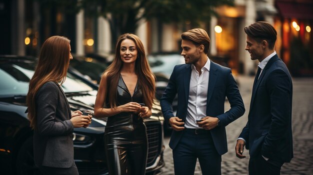 Group of business people walking at street High quality photo