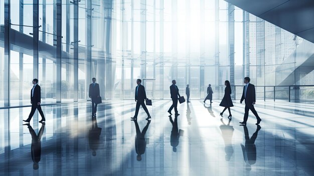 Group of business people walking through the building