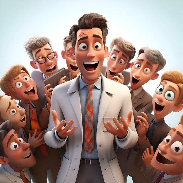 Group of business people with different emotions 3D illustration Cartoon style