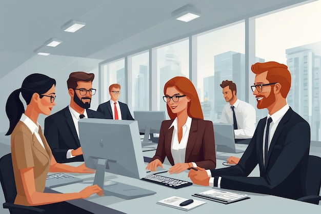 Group of business people working together in modern office Vector illustration