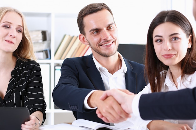 Group business peoples shaking hands