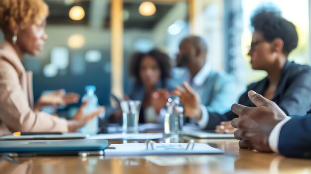 Photo a group of business professionals are sitting around a table having a meeting they are all wearing suits and look serious