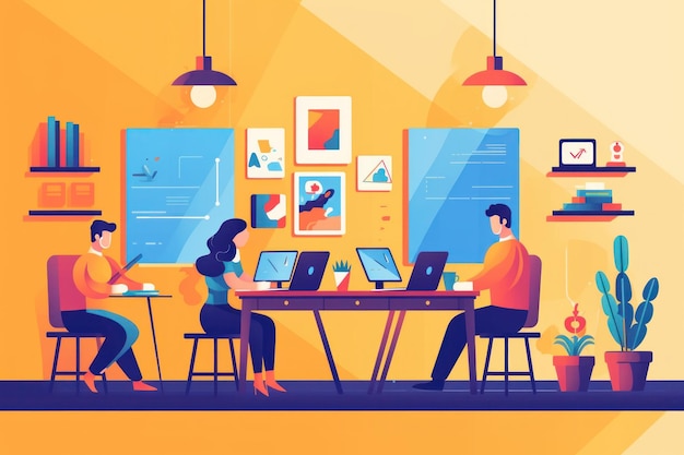 Group business team video conference meeting online concept flat vector illustration cartoon character design concept generative ai