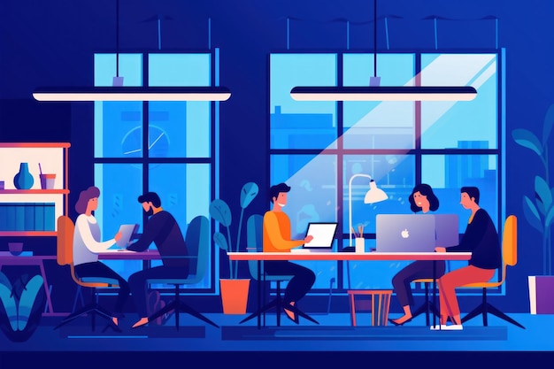 Group business team video conference meeting online concept flat vector illustration Generative AI