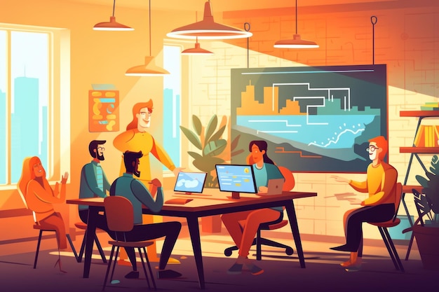 Group business team video conference meeting online concept illustration cartoon Generative AI