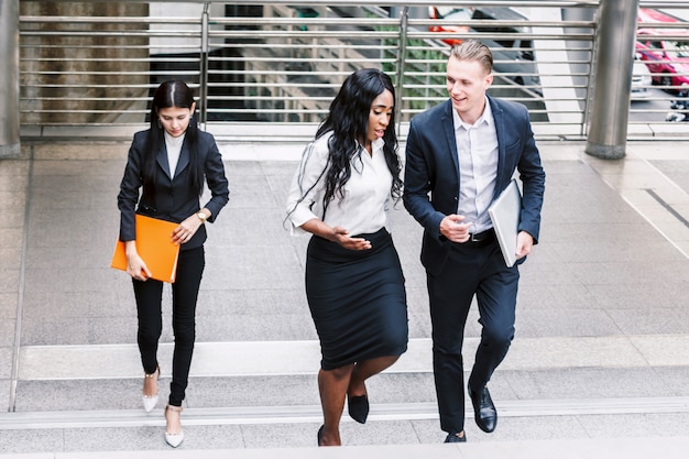 Group of  business team walking at street