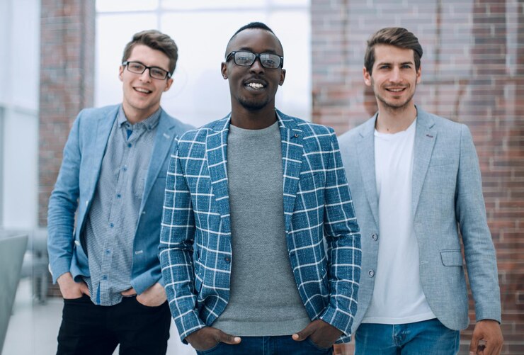 Photo group of business youth on the background of the officebusiness people