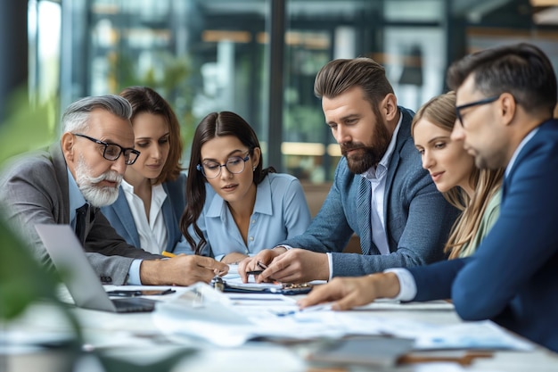 group of businesspeople working together at their office