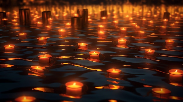 A group of candles floating in water