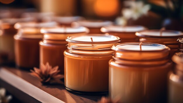 Photo a group of candles in a glass jar