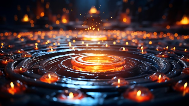 Group of candles that are floating in puddle of water Generative AI