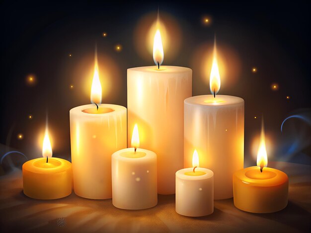 a group of candles with a black background with a black background with a star in the middle