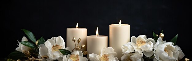 A group of candles with flowers