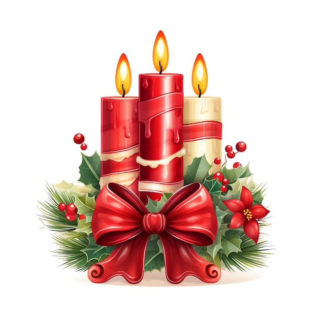 a group of candles with red ribbon and bow