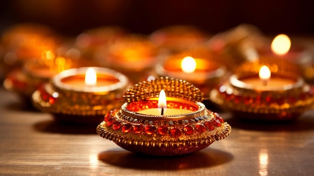 A group of candles with the word diwali on the bottom left.
