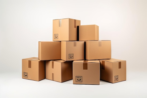 Group of cardboard boxes on a white backdrop