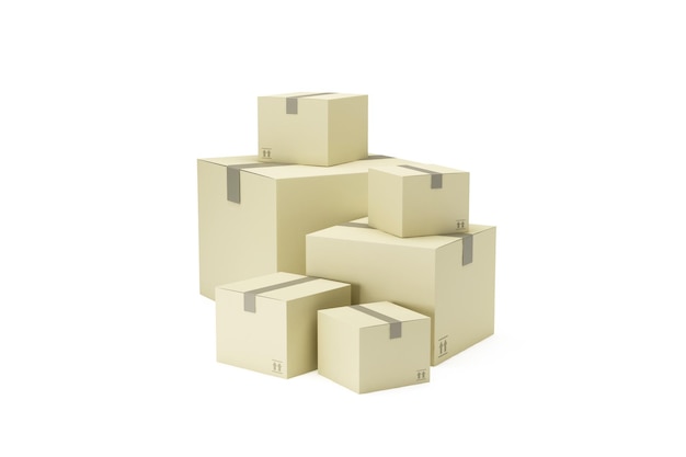 Group of Cardboard Cargo Box on white studio background