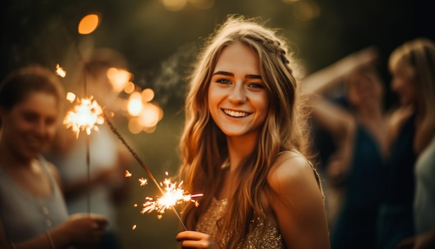 Group of carefree young adults enjoy summer party outdoors laughing generated by AI